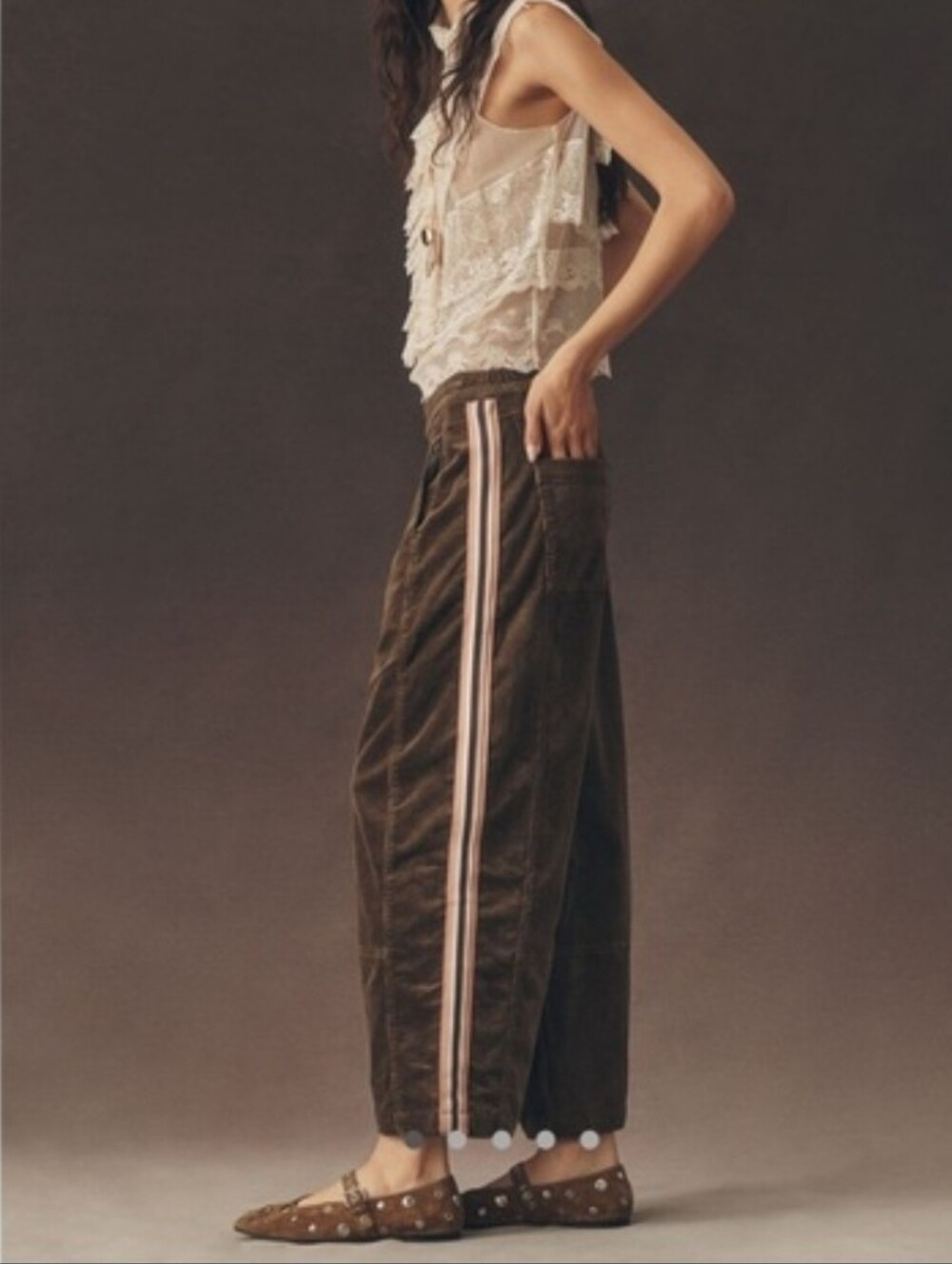 Pilcro Izzy Barrel Leg Corduroy Pants Brown with Side Stripe XS Run Generous - Picture 2 of 3
